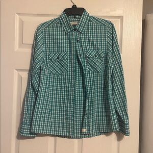 Magellan Outdoors Teal and White Plaid Shirt